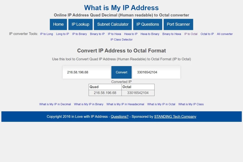 convert ip address to octal format