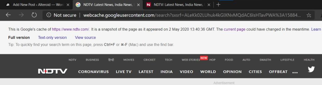 ndtv cached page