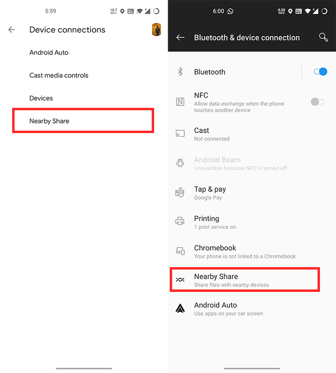 nearby share device connections