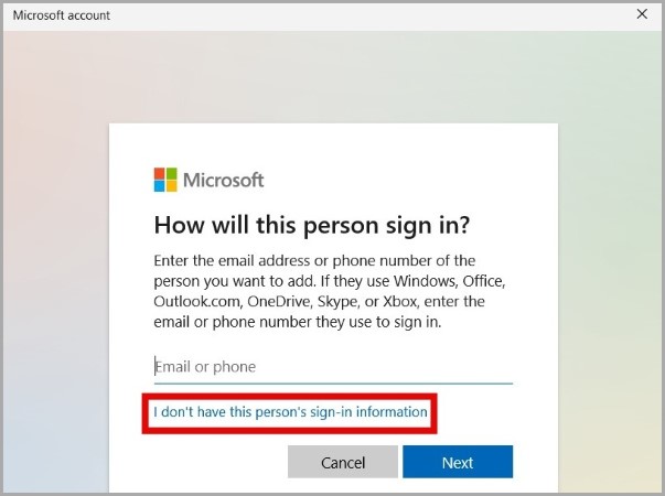 Create Account Window in Windows