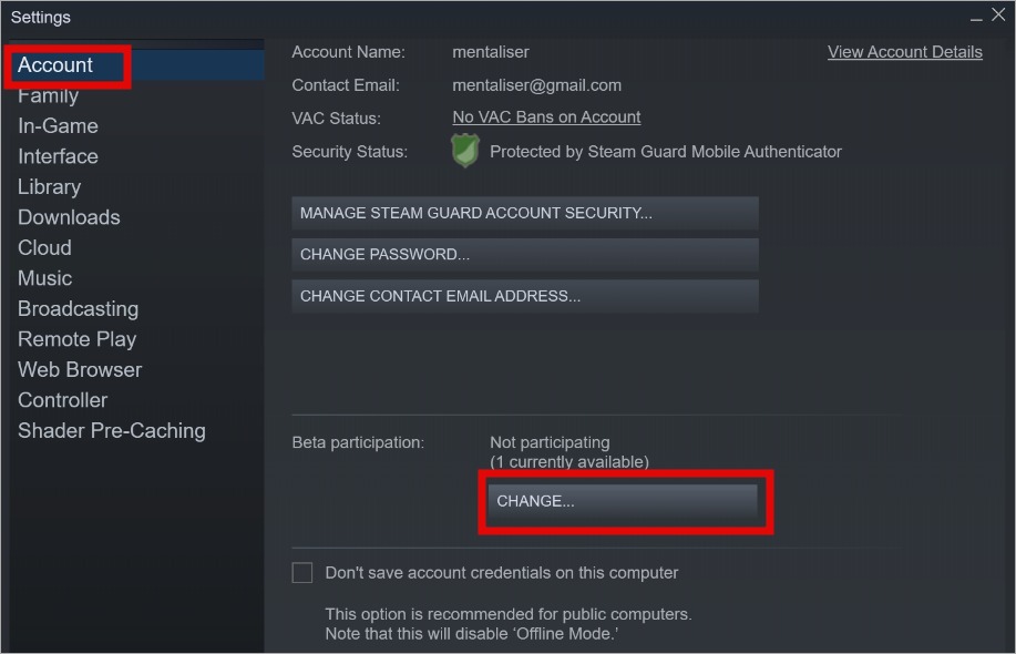 steam account beta participation in windows