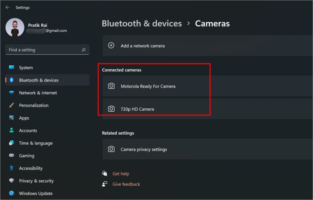 webcam settings on windows 11