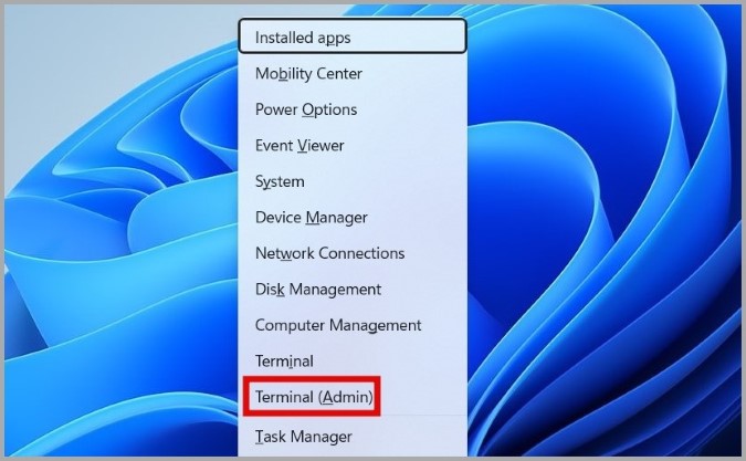 Open Terminal(Admin) on Windows 11