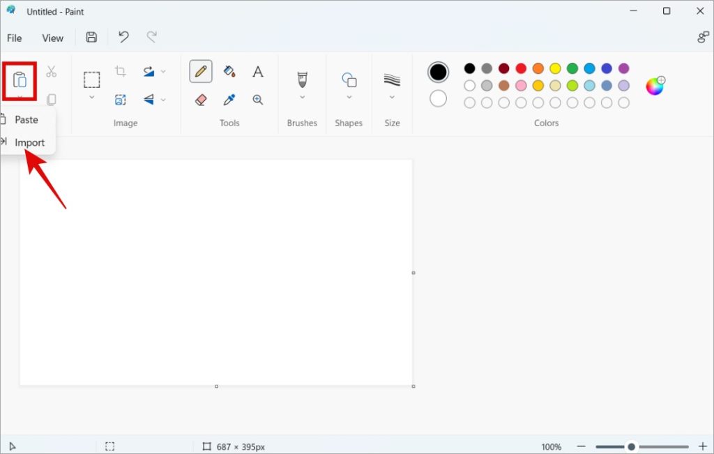 importing files into paint app on windows
