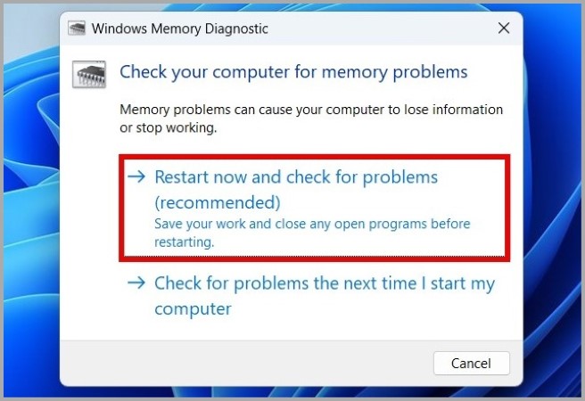 Run Windows Memory Diagnostic Tool in Windows