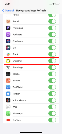 fix snapchat notification not working - enable background app refresh