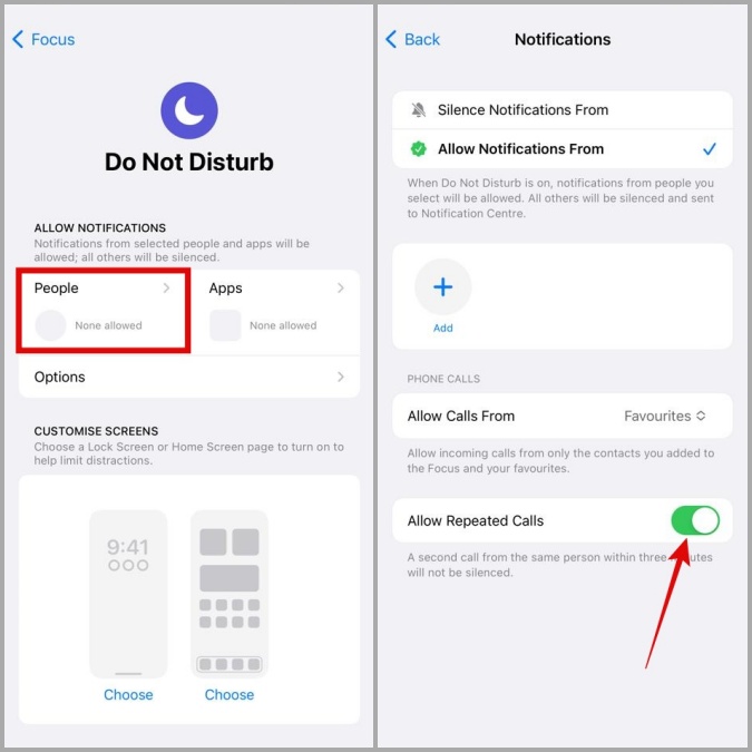 Disable Repeated Callers During DND on iPhone