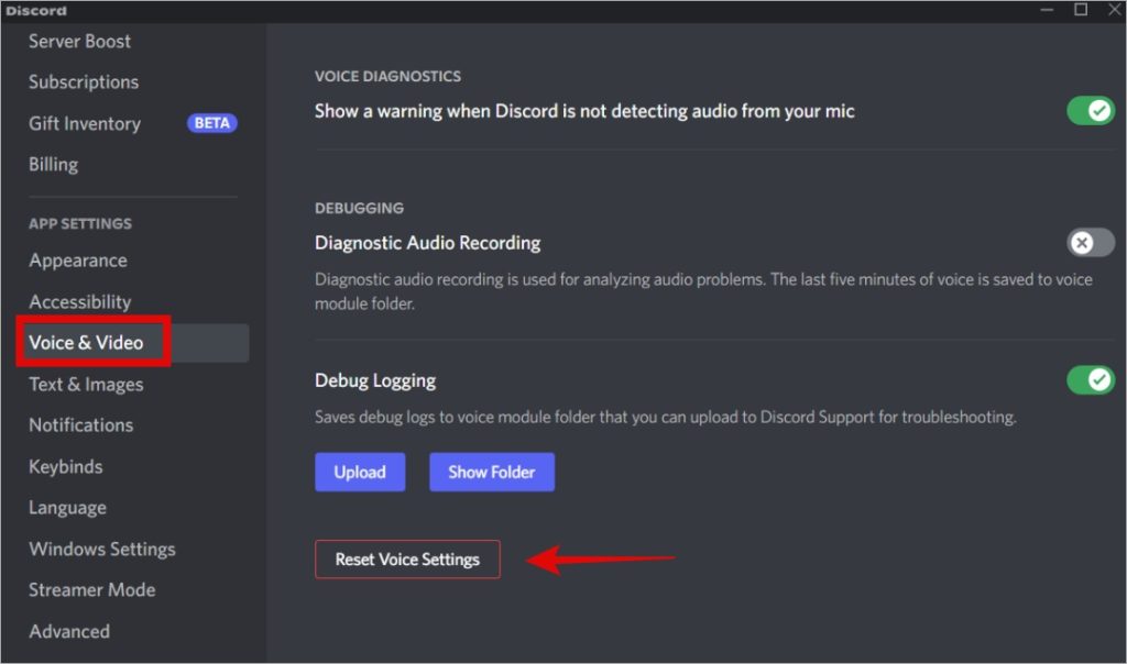 discord reset voice settings on windows