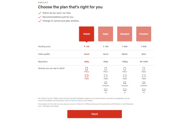 choose netflix plan