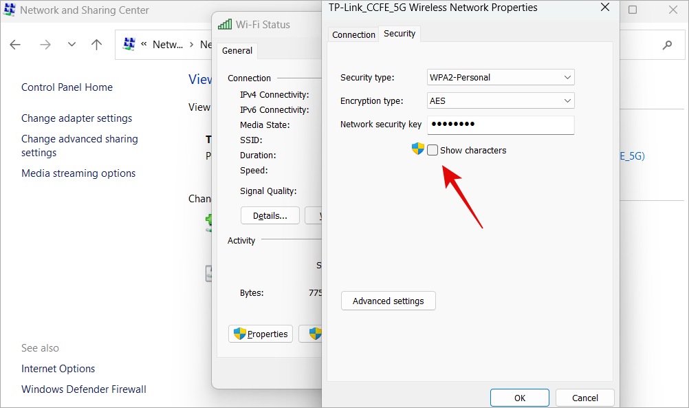 checking wi-fi password in windows network properties