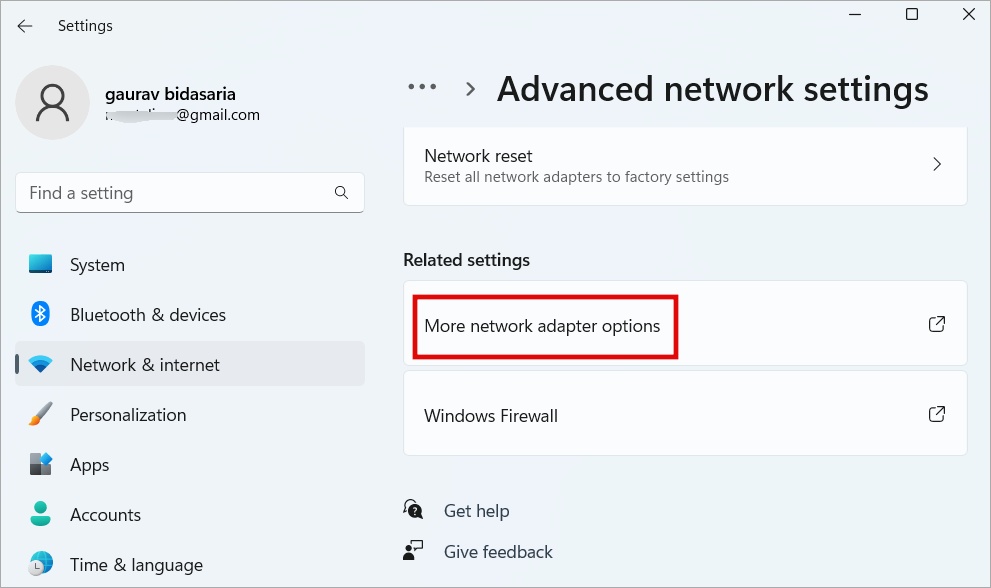 more network adapter options on windows 11 settings