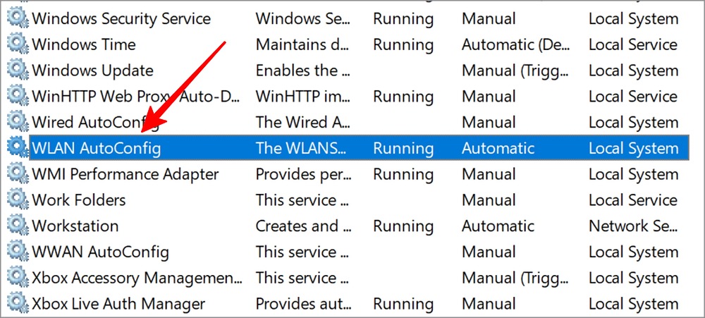Open Wi-Fi menu in Services on Windows 11