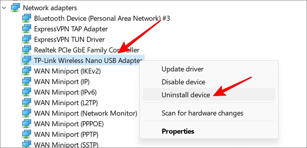uninstall Wi-Fi drivers on Windows 11