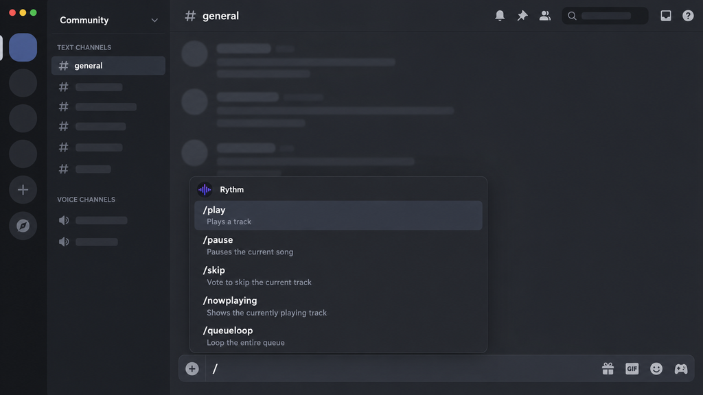 Dark Chat Interface With Rythm Commands